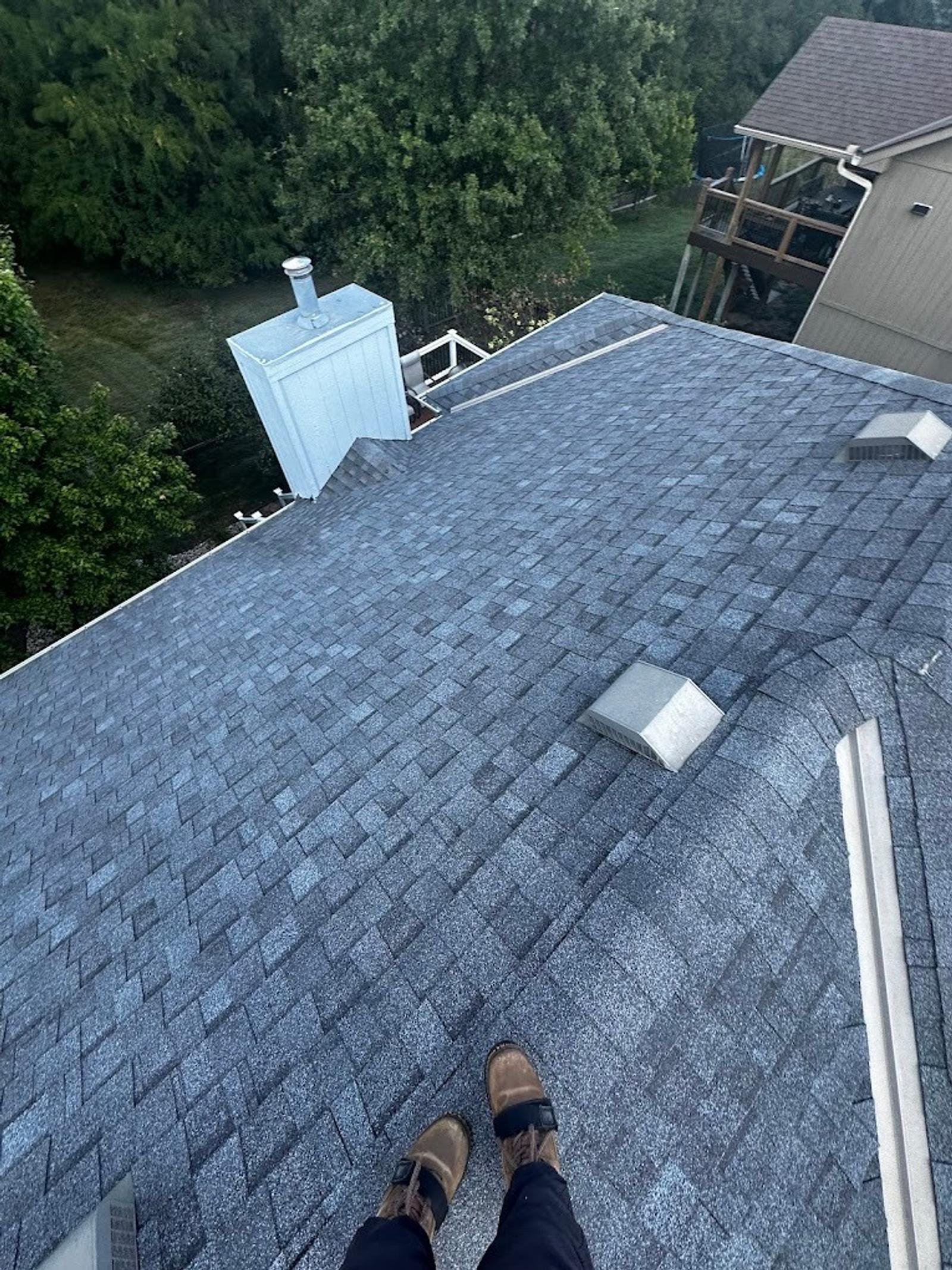 Aerial drone view of completed roof